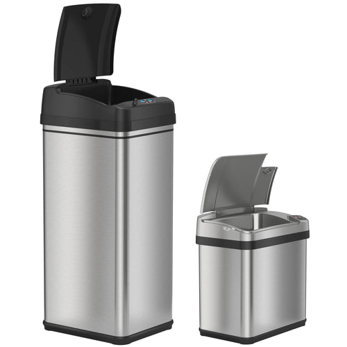 13 Gallon and 2.5 Gallon Stainless Steel Sensor Trash Cans Set of 2 M149958