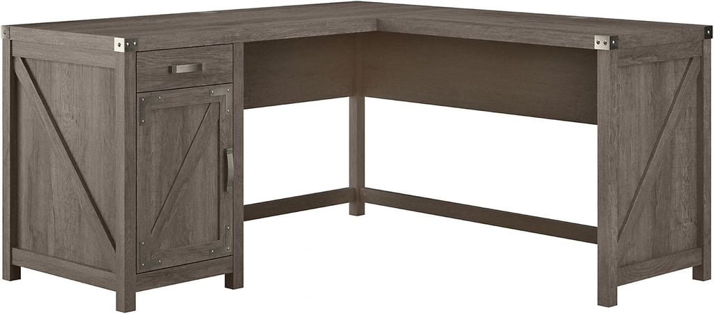 Cottage White L Shaped Desk with Drawer and Storage Cabinet I73691