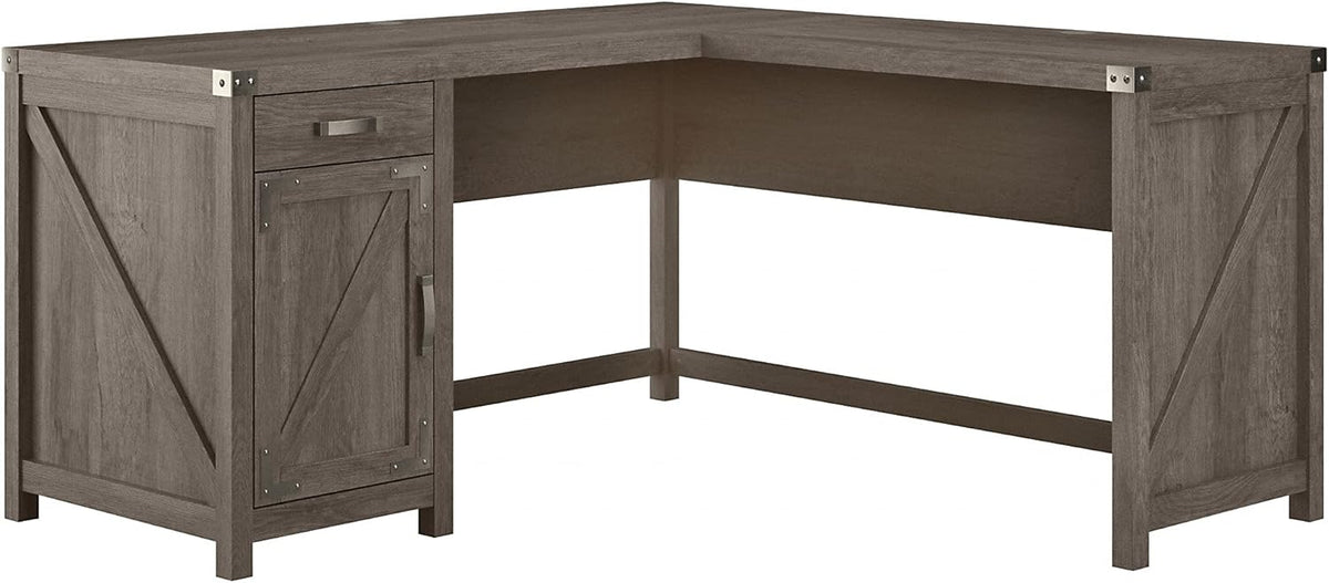 Cottage White L Shaped Desk with Drawer and Storage Cabinet I73691