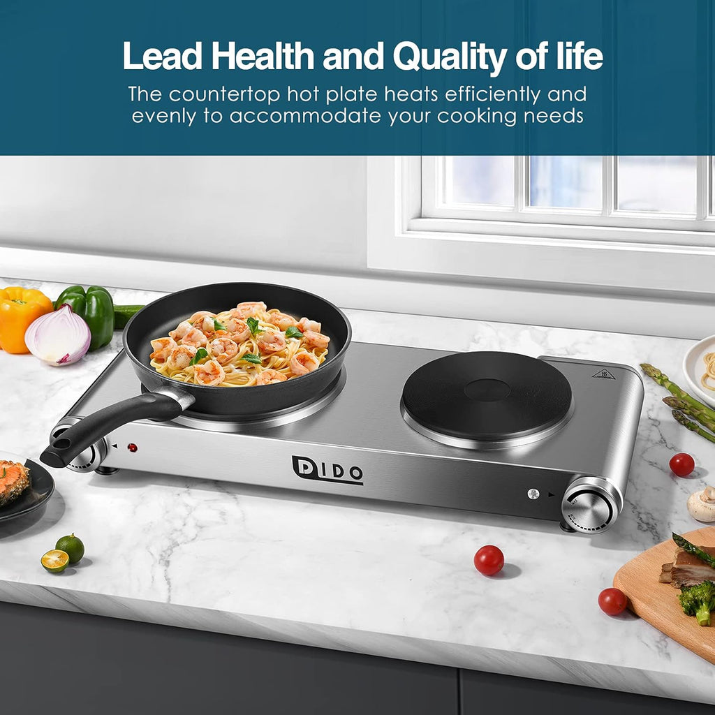 1800W Portable Electric Double Burner Hot Plate with Stainless Steel Cooktop F633
