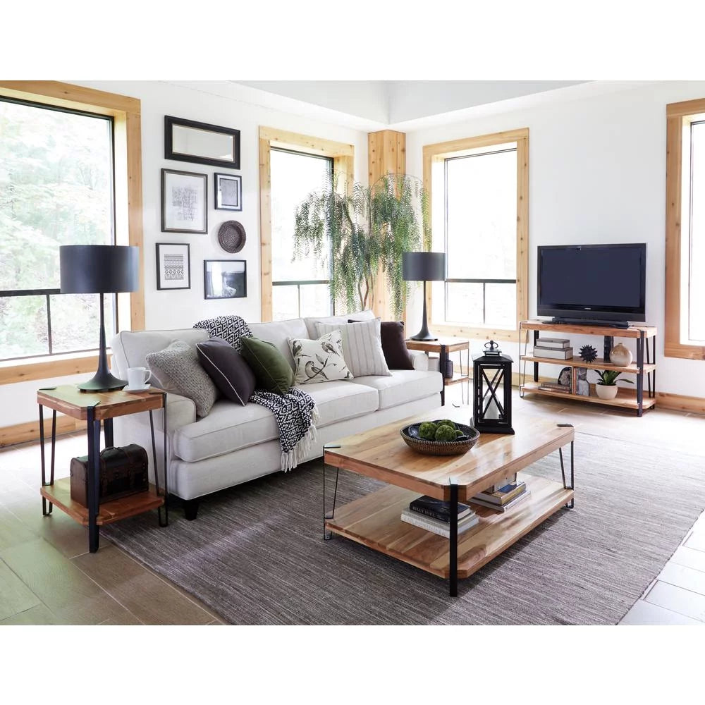 Natural Solid Wood with Metal Media Console Table O3901