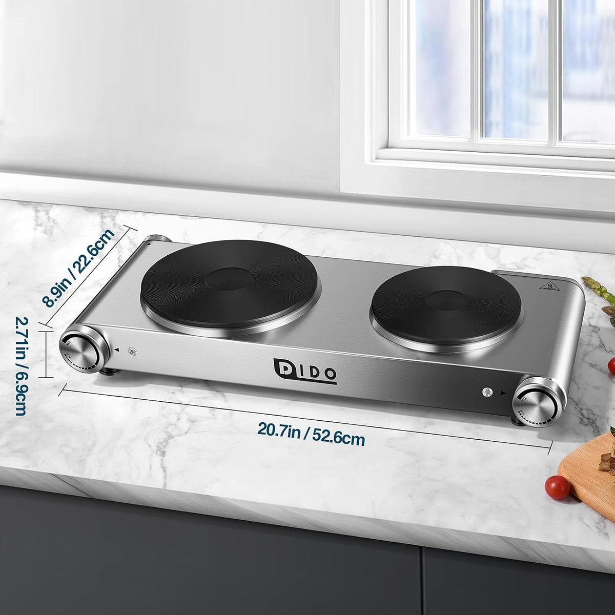 1800W Portable Electric Double Burner Hot Plate with Stainless Steel Cooktop F633