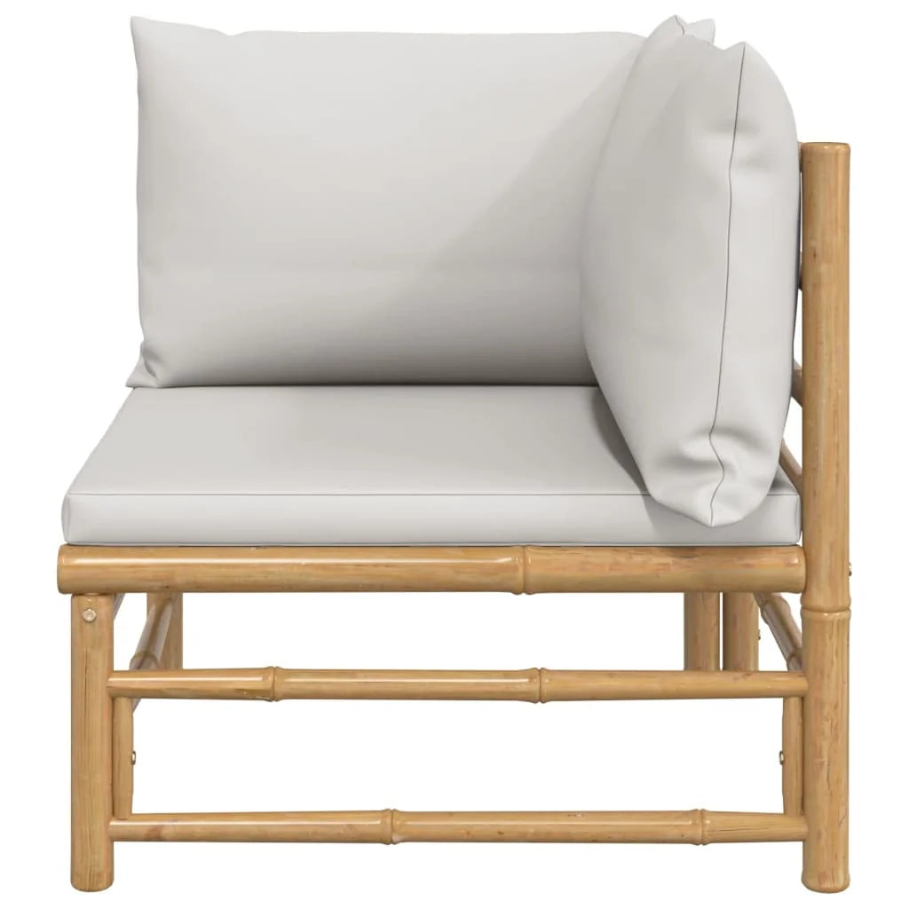 Bamboo Patio Corner Sofa with Gray Cushions Q796253