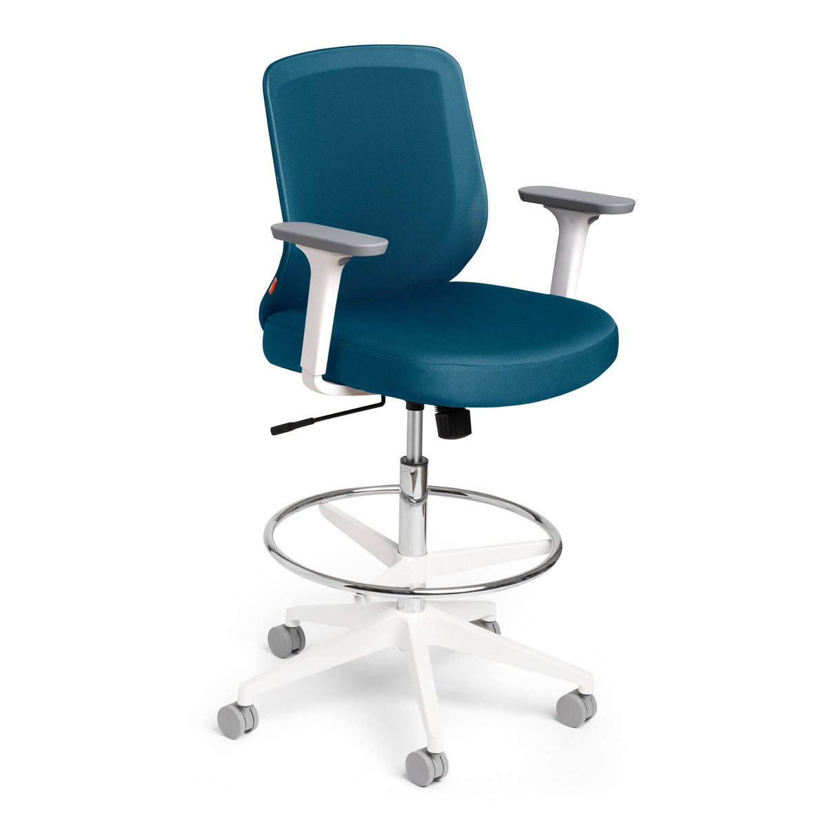 Slate Blue Drafting Chair, Mid Back, White Frame Q2507