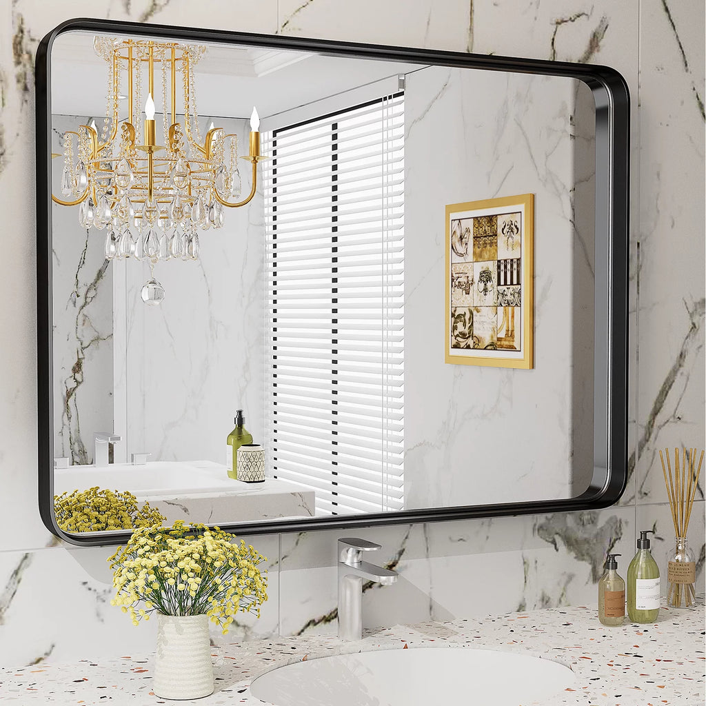 40"x 30" Black Rectangular Metal Frame Wall Mirror J2821