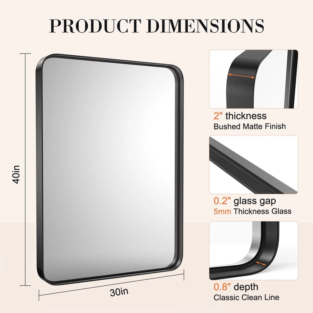 40"x 30" Black Rectangular Metal Frame Wall Mirror J2821
