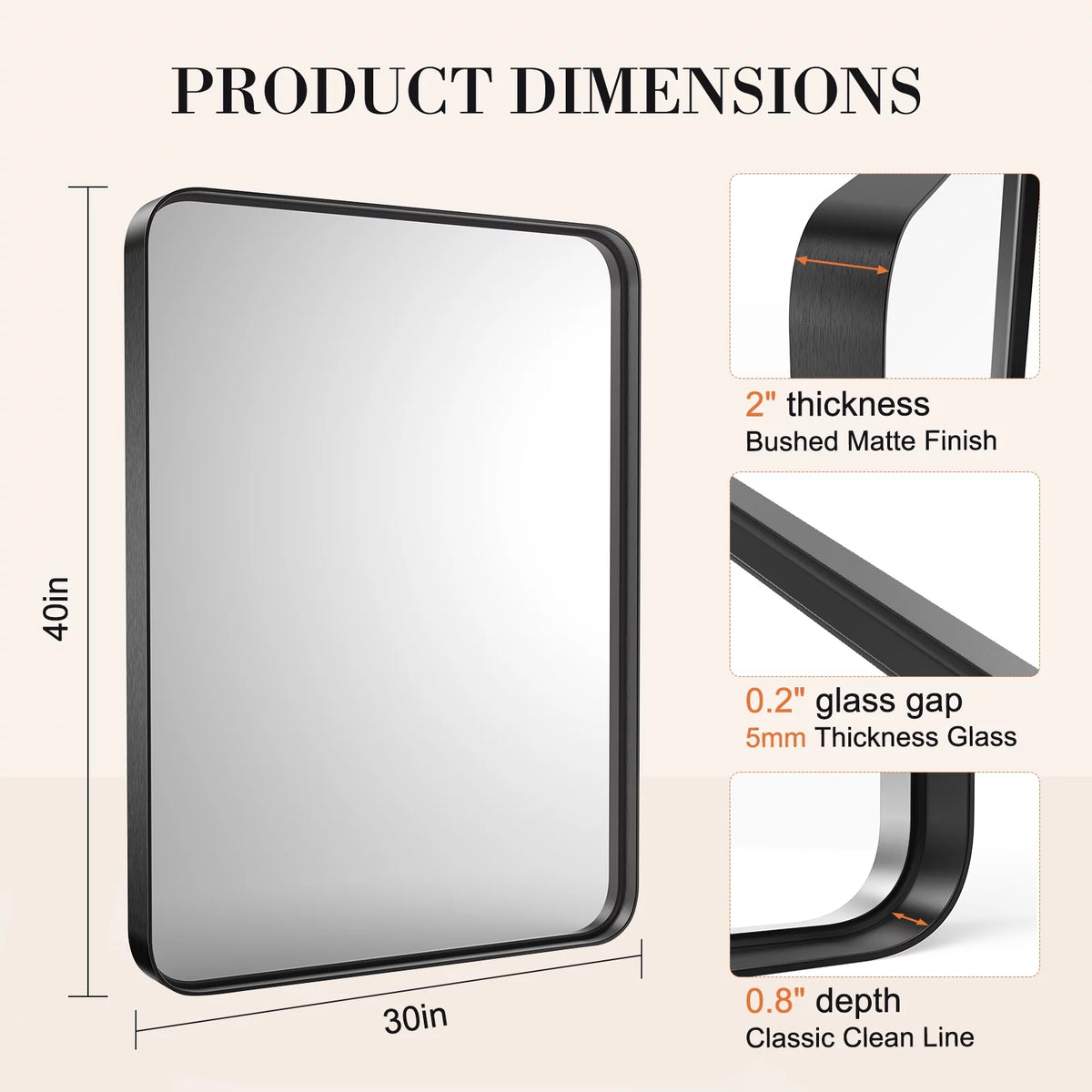 40"x 30" Black Rectangular Metal Frame Wall Mirror J2821