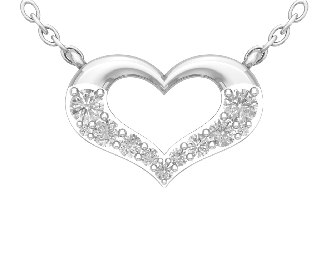 14K White Gold Diamond Heart Pendant Necklace with Sterling Silver Chain, 18" Q6576