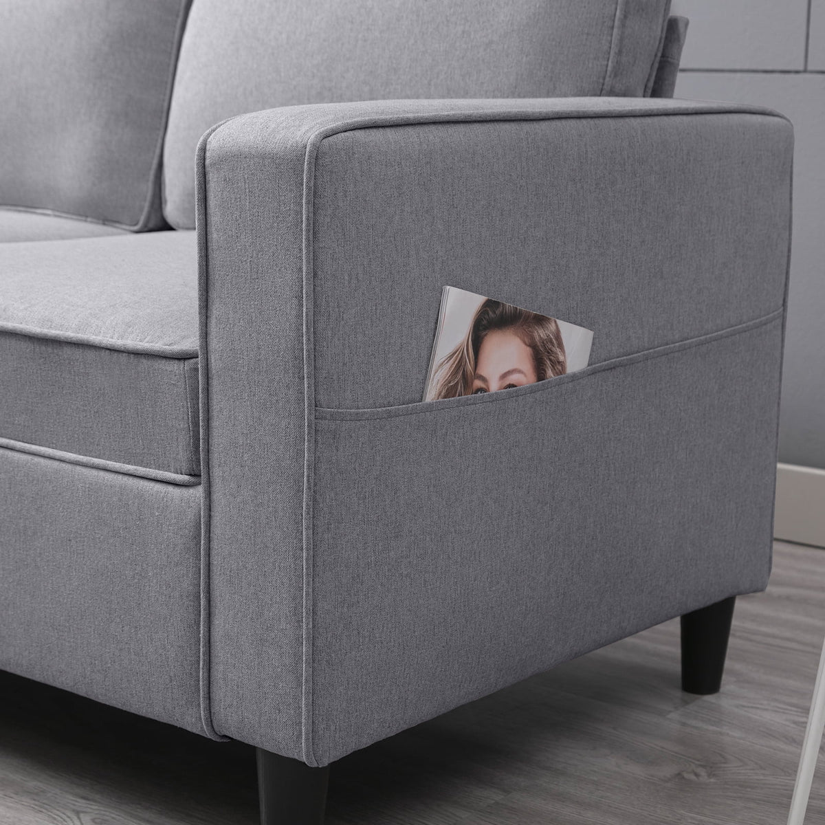 Light Gray 3 Pcs Convertible Sectional Sofa with Storage Ottoman W460