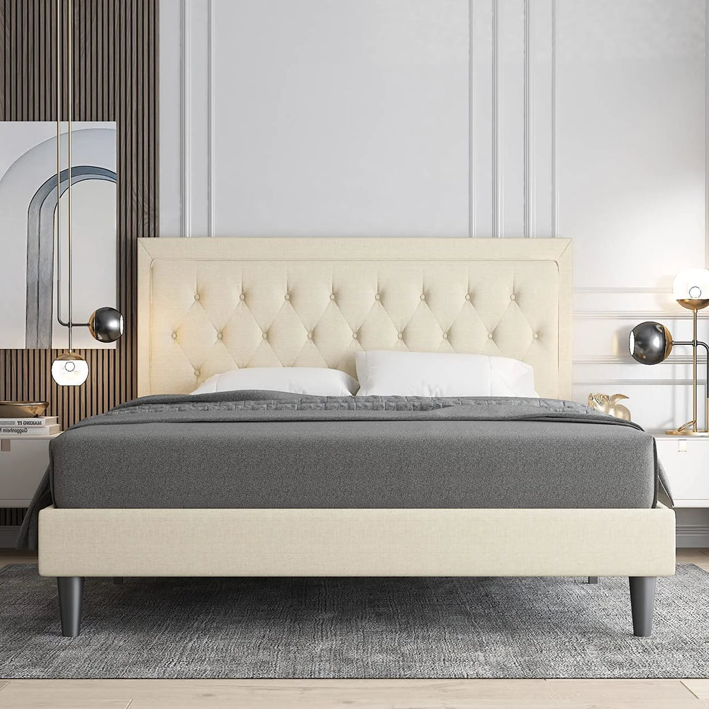 Queen Size Upholstered Platform Bed with Adjustable Headboard D391090