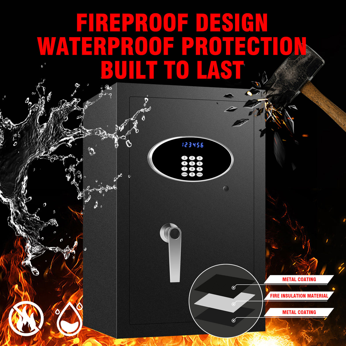 Fireproof Security Safe Box with Keys & Pass Code X251588
