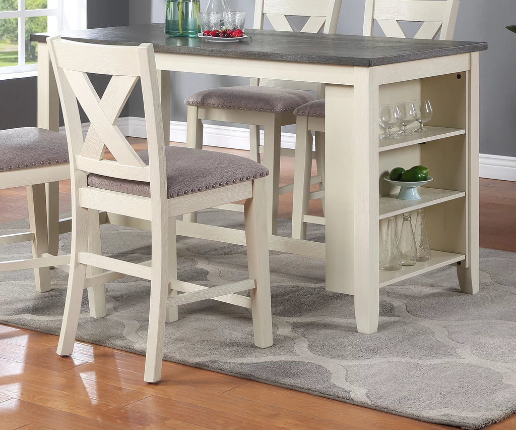 5 Pc Counter Height Dining Table with Storage Shelves N4206