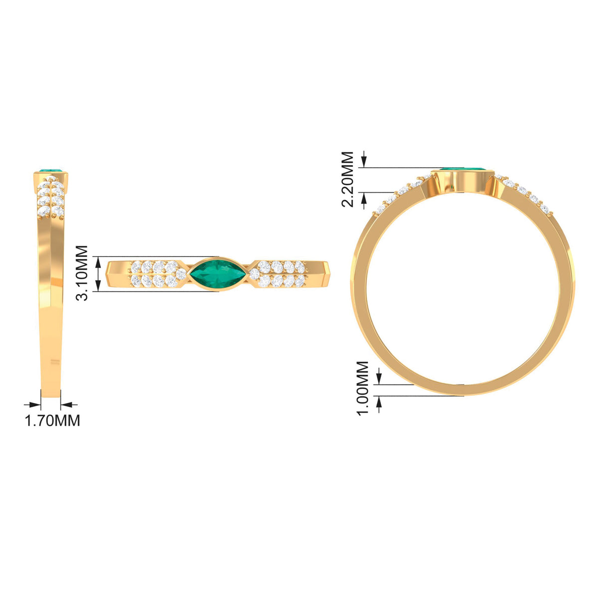 14K Yellow Gold Emerald Promise Ring with Diamond U277