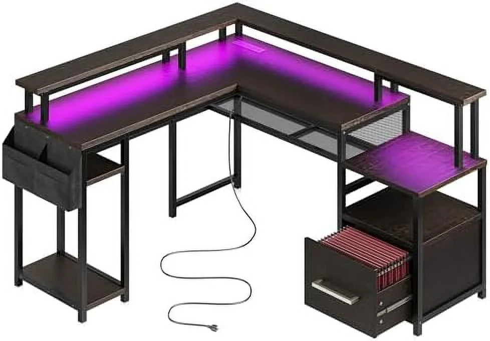 Computer Desk with Monitor Stand and File Cabinet B48997