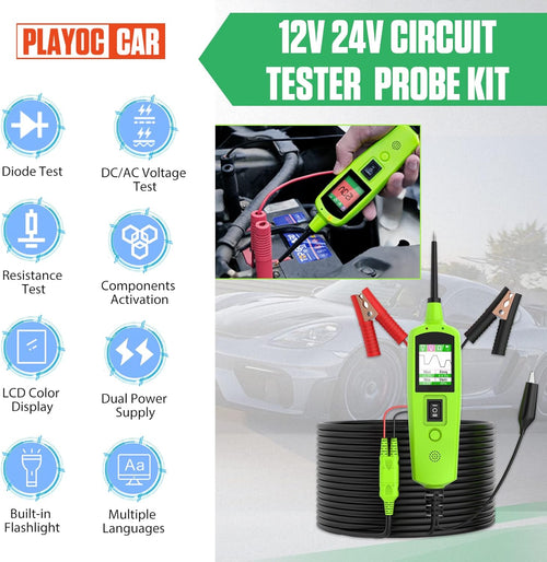 12V 24V Automotive Circuit Tester Probe Kit with Built-in Flashlight U760809