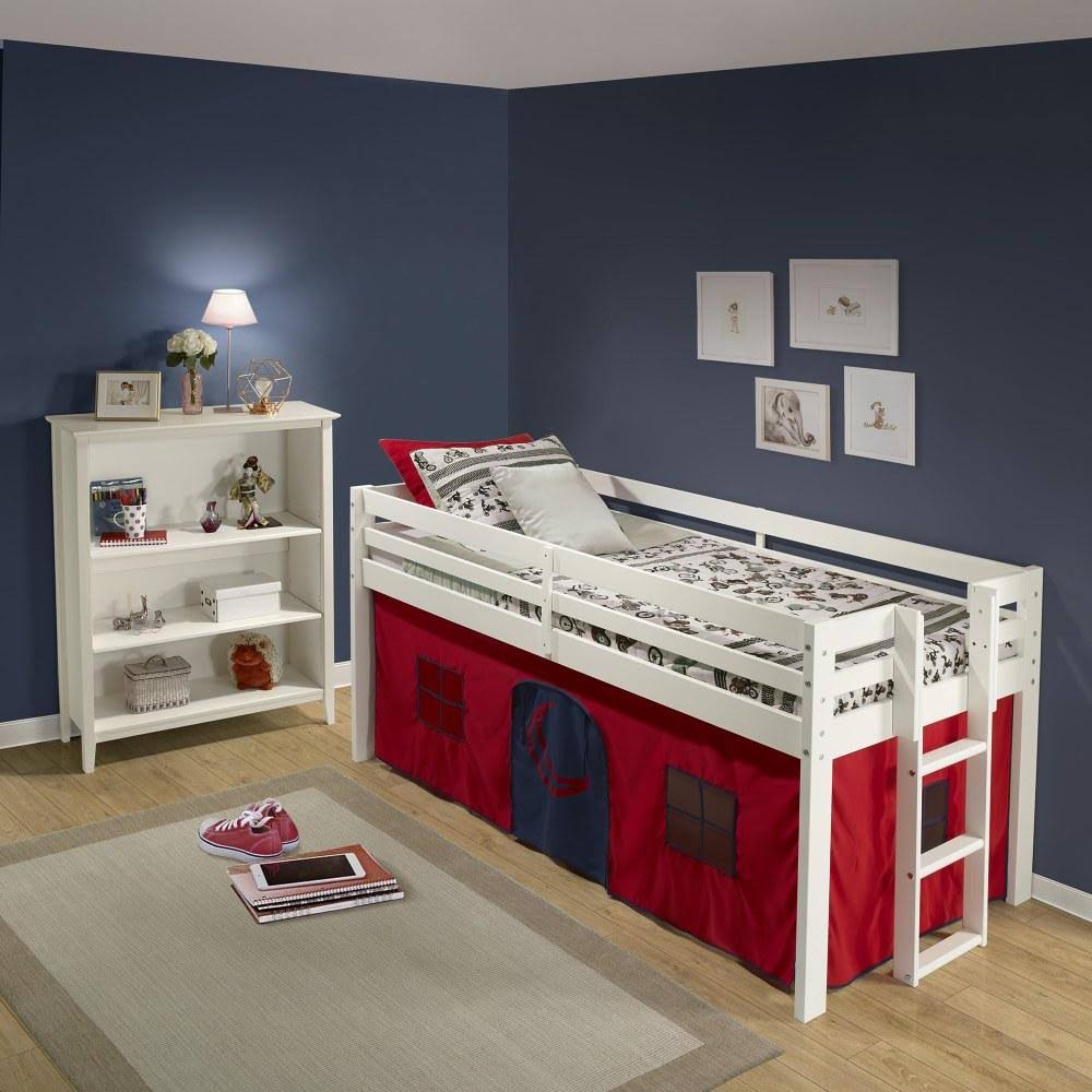 White Twin Junior Loft Bed with Playhouse Tent C492