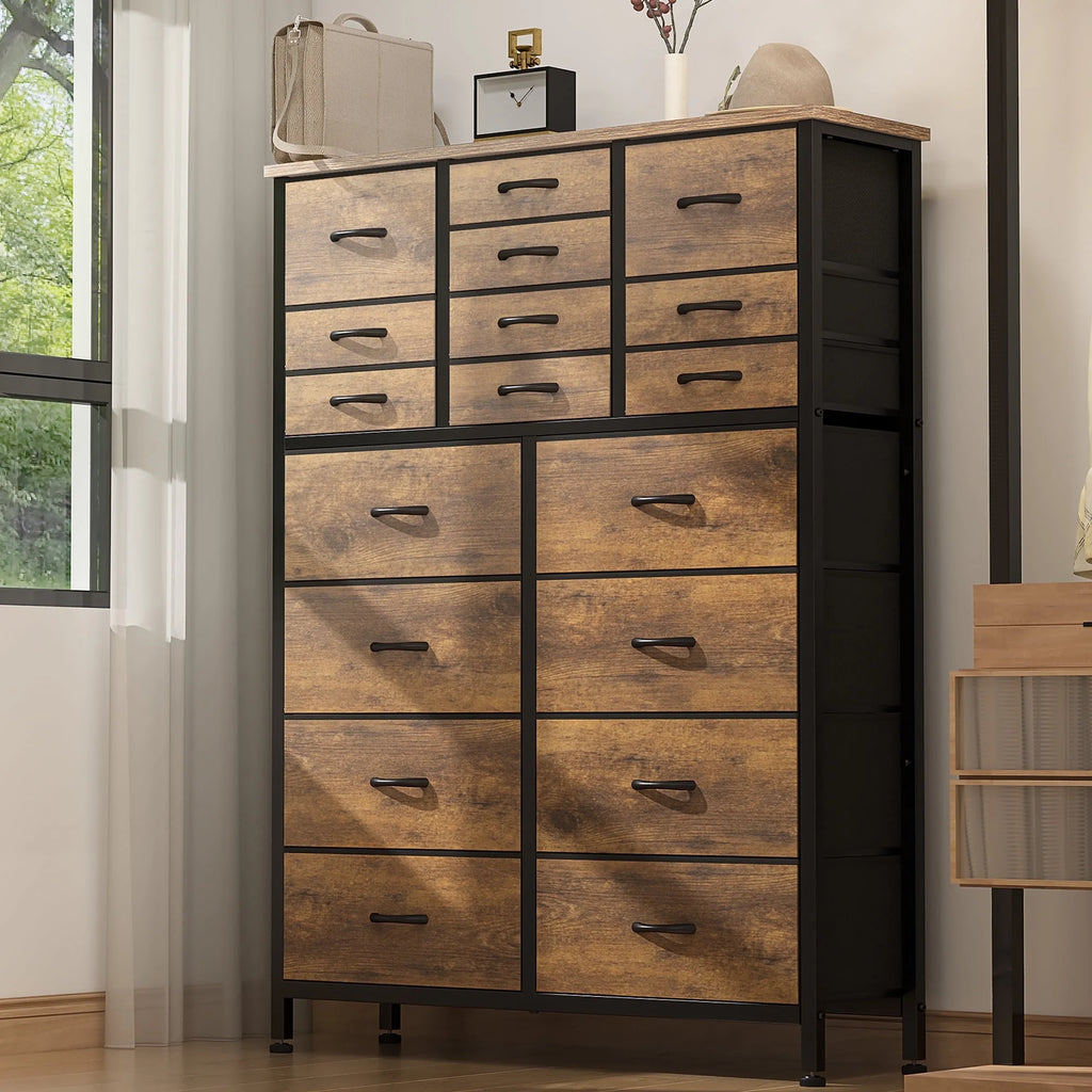 Rustic Brown 18 Drawer Fabric Dresser B88424