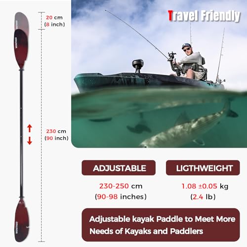 Carbon Fiber Shaft Plastic Blade Adjustable Kayak Paddles L6359