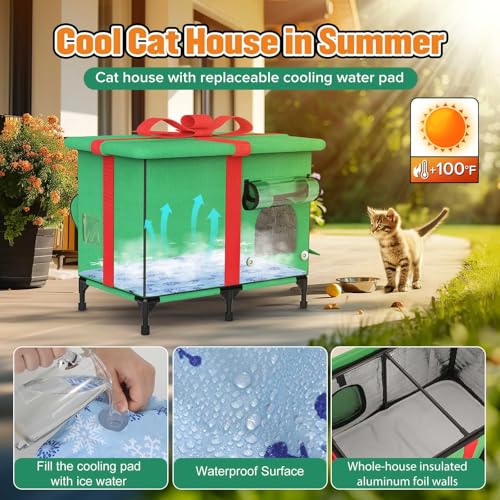 Weatherproof Insulated Outdoor Cat House with Heated Pad and Cooling Pad R975