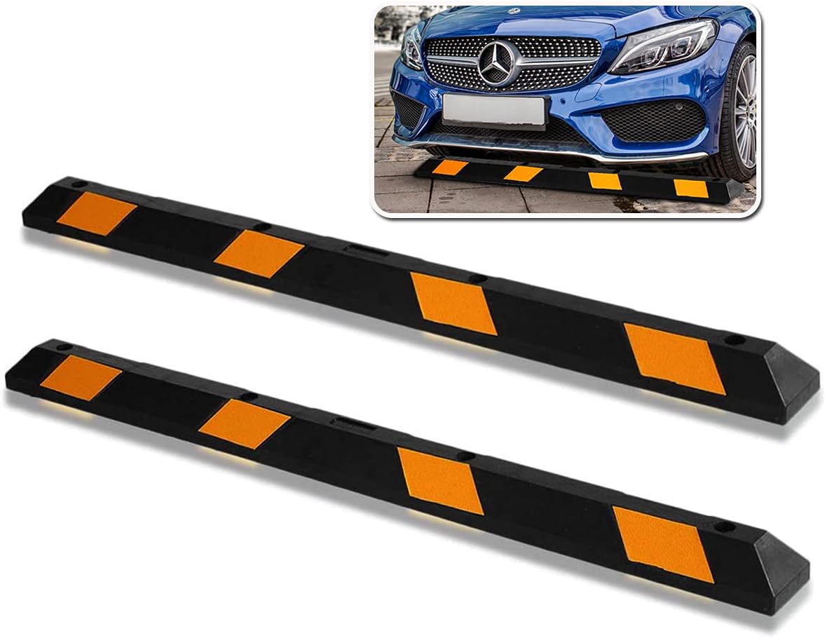 2 Pc Heavy Duty Rubber Parking Curb with Yellow Reflective Tape M26753