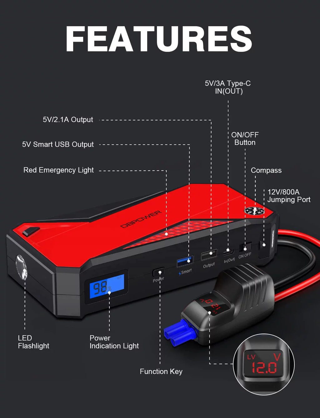 1600A Peak 18000mAh Portable Car Jump Starter K342918