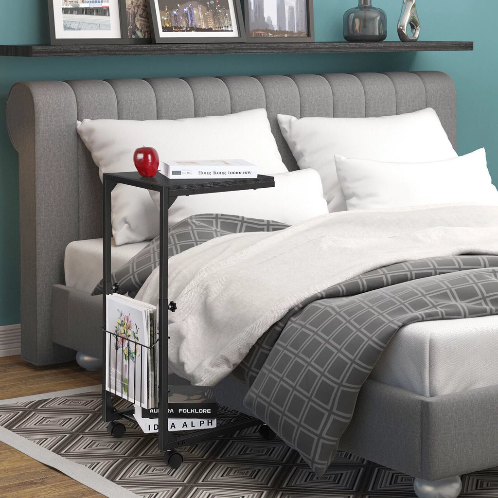 C Shaped Side Table with Wheels & Storage Shelves H28882