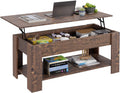 Brown Lift Top Coffee Table with Hidden Compartment and Storage Shelf L183008